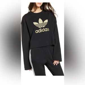Adidas Originals Crewneck Crop Sweatshirt, Oversized, Sz Large, Black w/gold